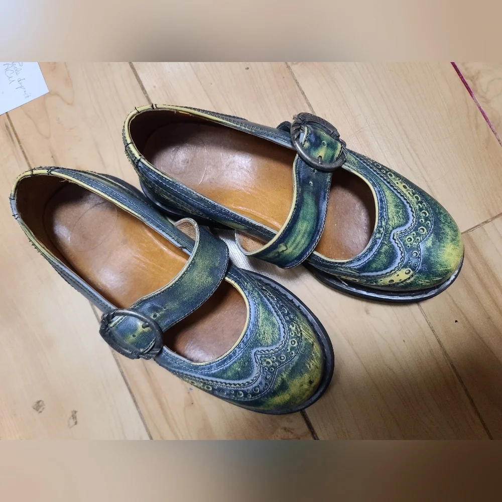 John fluevog size 7 Angela Mary janes green acid wash - Picture 1 of 9